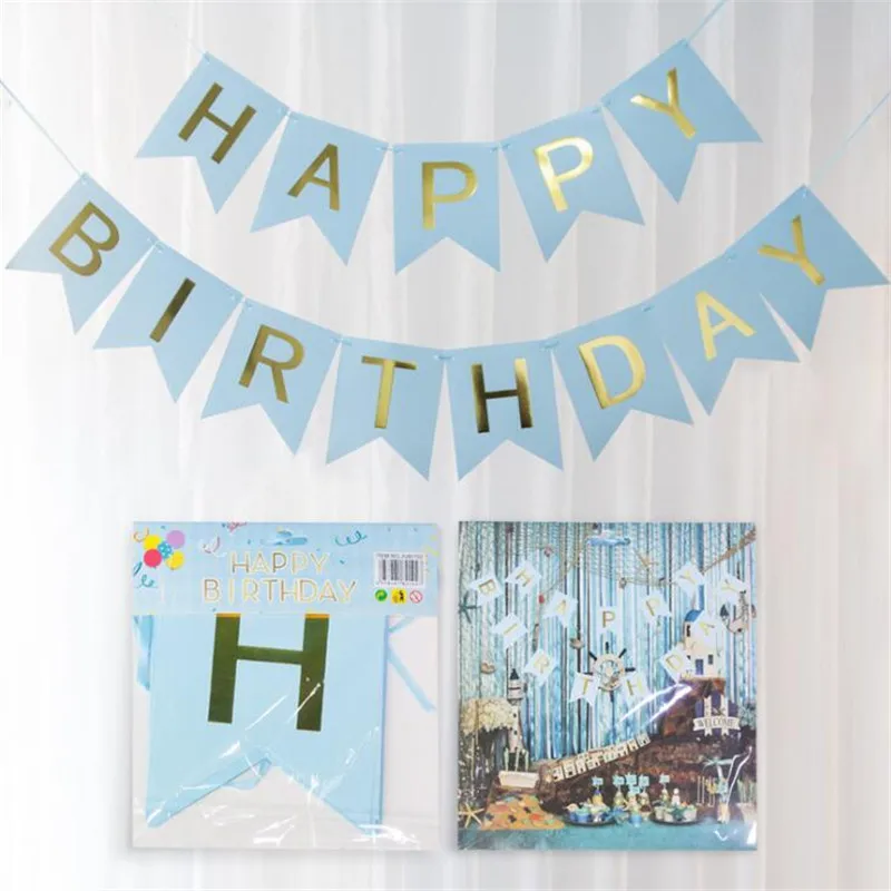 

Happy Birthday Banner Flags Garland Floral Bunting Banners Baby Shower Boy 1st Birthday DIY Kids Birthday Event Party Supplies