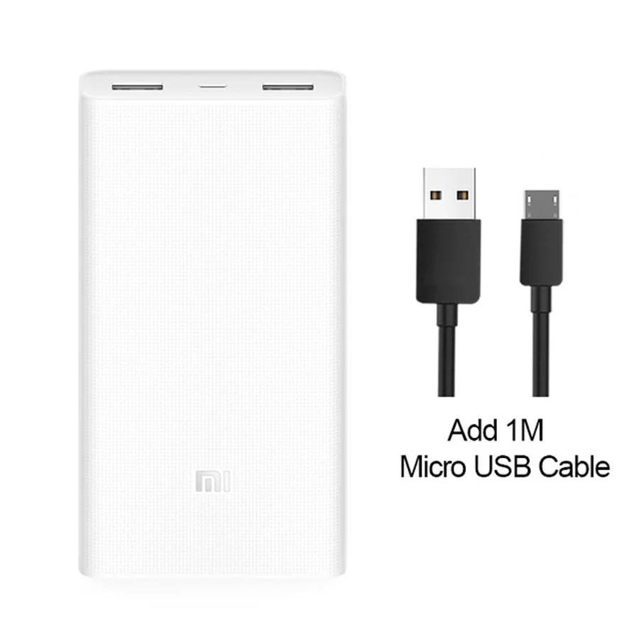 Xiaomi Mi внешний аккумулятор 20000 мАч 2C Быстрая зарядка QC3.0 портативное зарядное устройство Внешний аккумулятор внешний аккумулятор 20000 мобильные телефоны - Цвет: Add USB Cable