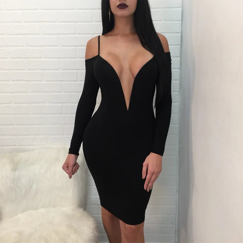 Sexy Women Spring Dress 2018 Long Sleeve Plus size Deep V-neck Party Dresses Bodycon Knee-Length red Vestidos | Женская одежда