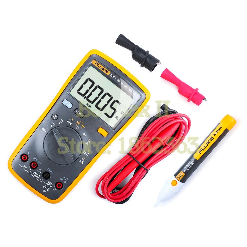 Цифровой мультиметр Fluke 12E+ с автоматическим диапазоном с Fluke 2AC 90~ 1000 В/Fluke 1AC-C2II 200~ 1000 В тестер напряжения переменного тока и сумка для переноски