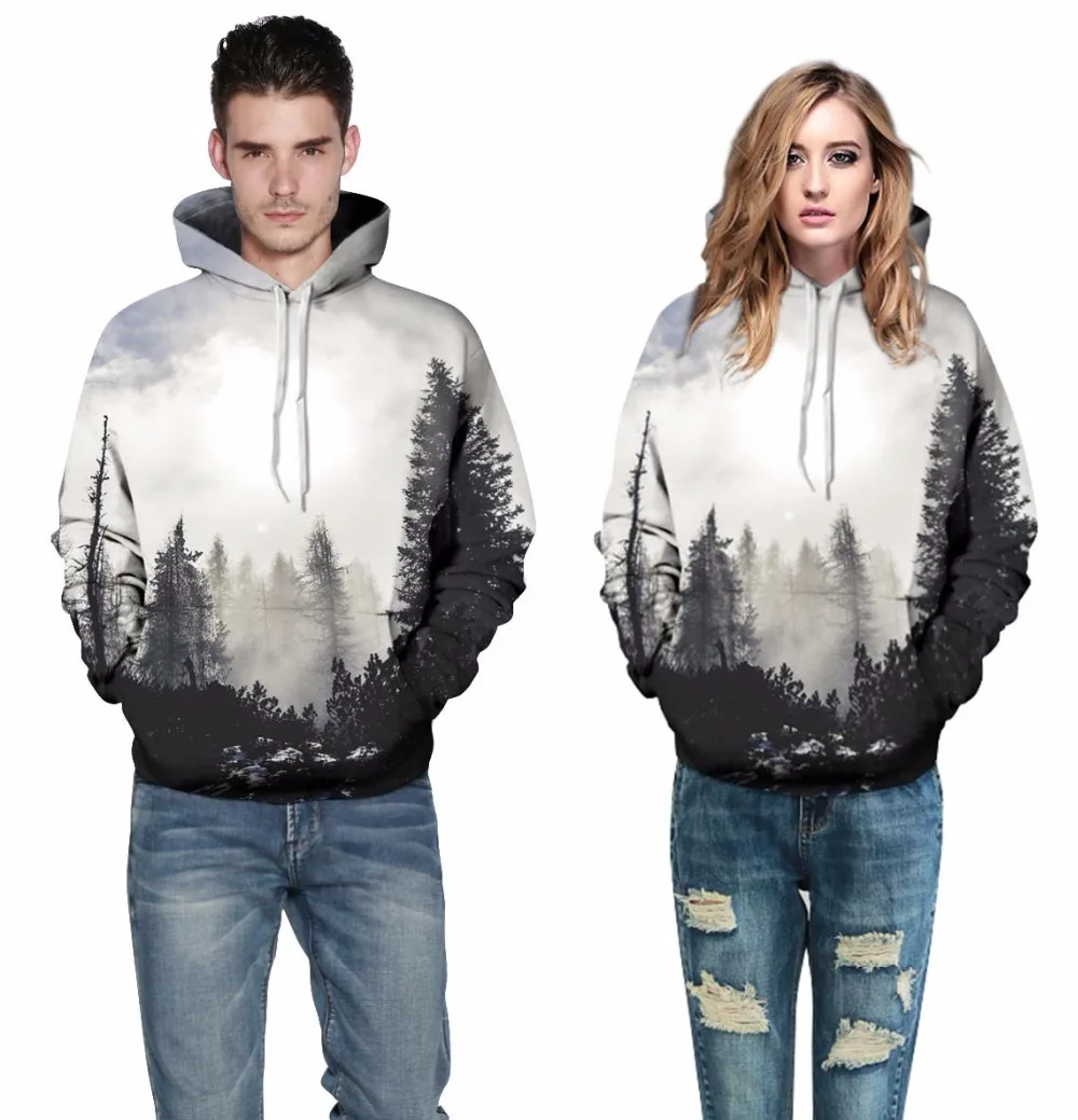 

3D Hooeies New Fashion Autumn Winter Men/women Thin Sweatshirts With Hat 3d Print Trees Hooded Hoodies Tops Pullovers