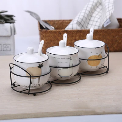 Фламинго солнце цветок утренняя тема сахарница домашняя кухня Ceramica для соли и специй горшок банки ложки - Цвет: Design 5