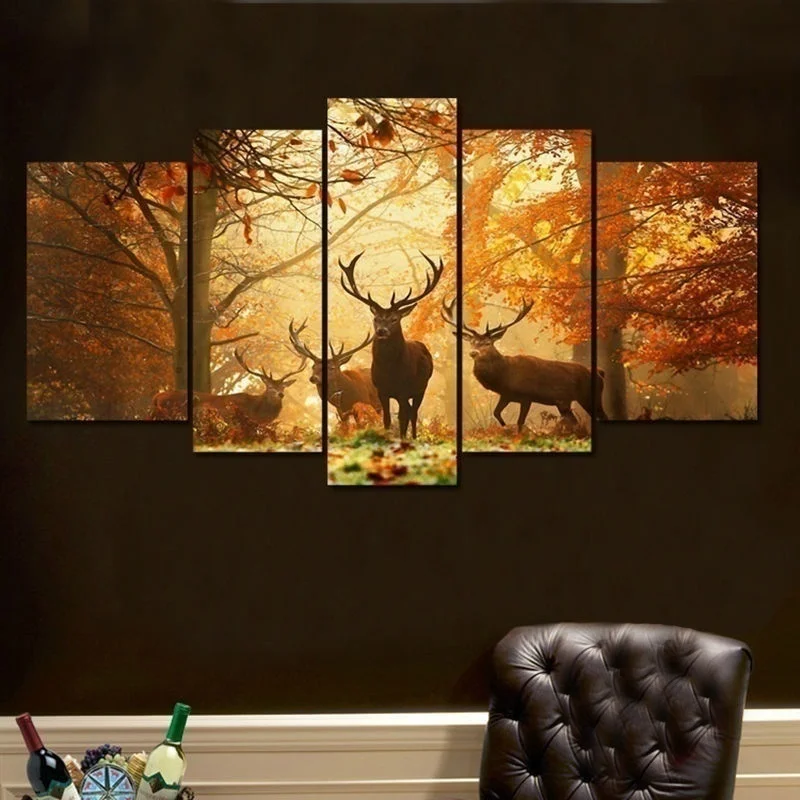 Без рамки 5 шт. олень картины на стену современные дерево холст Картина Wall Art