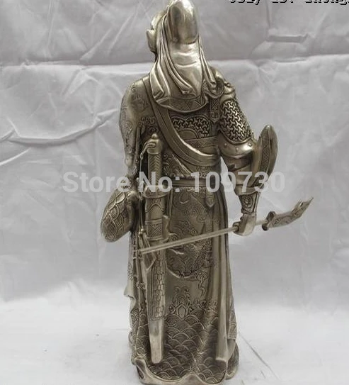 SCY bir 002084 Chinese White Bronze Silver Dragon Guan Gong wealth God Warrior Buddha Statue (C0318) | Дом и сад