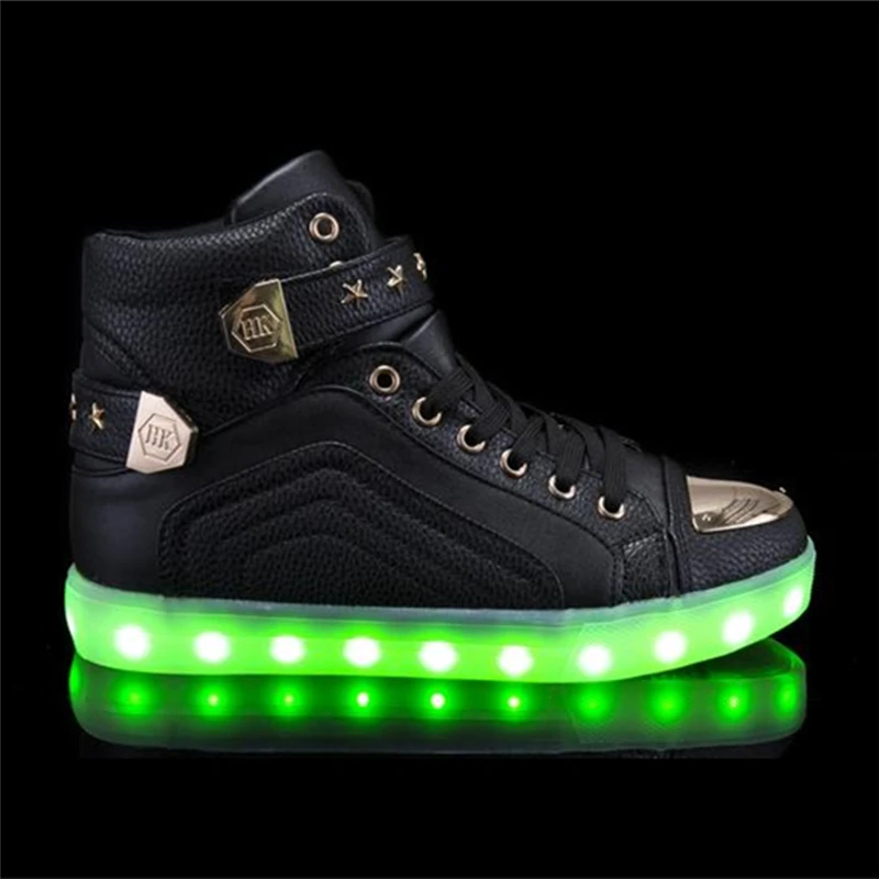 Высокие LED Обувь Мужчин Светящиеся неоновой USB зарядка пара flash Для мужчин обувь