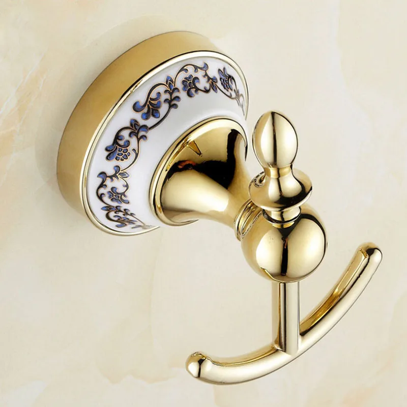 UniFish Bathroom Wall Mount Antique Brass Hardware Robe Hook with Ceramic Flower Living Room Bronze Hangers | Обустройство дома