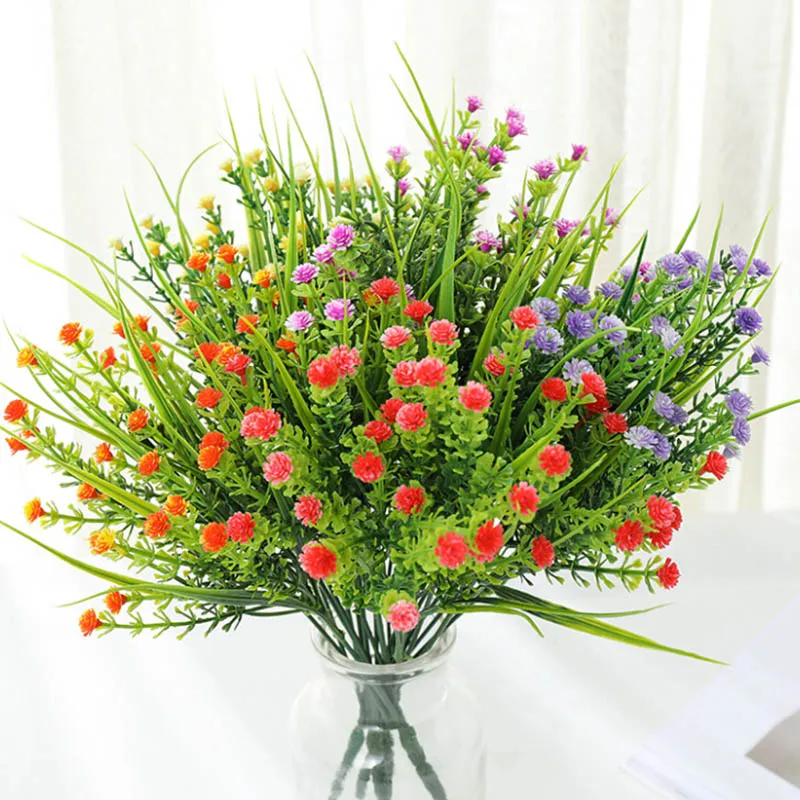 Искусственные цветы Babysbreath с зеленой пластиковой травой растения для свадебного