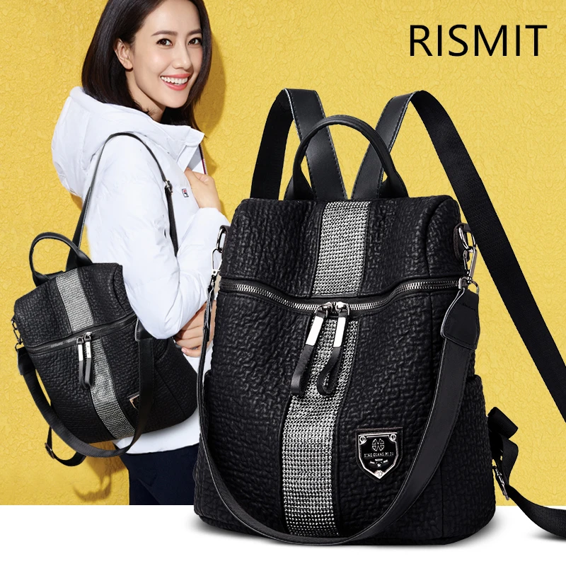 RISMIT Кожаный Рюкзак Школьная Сумка для женщин 2019 студентов многофункциональные