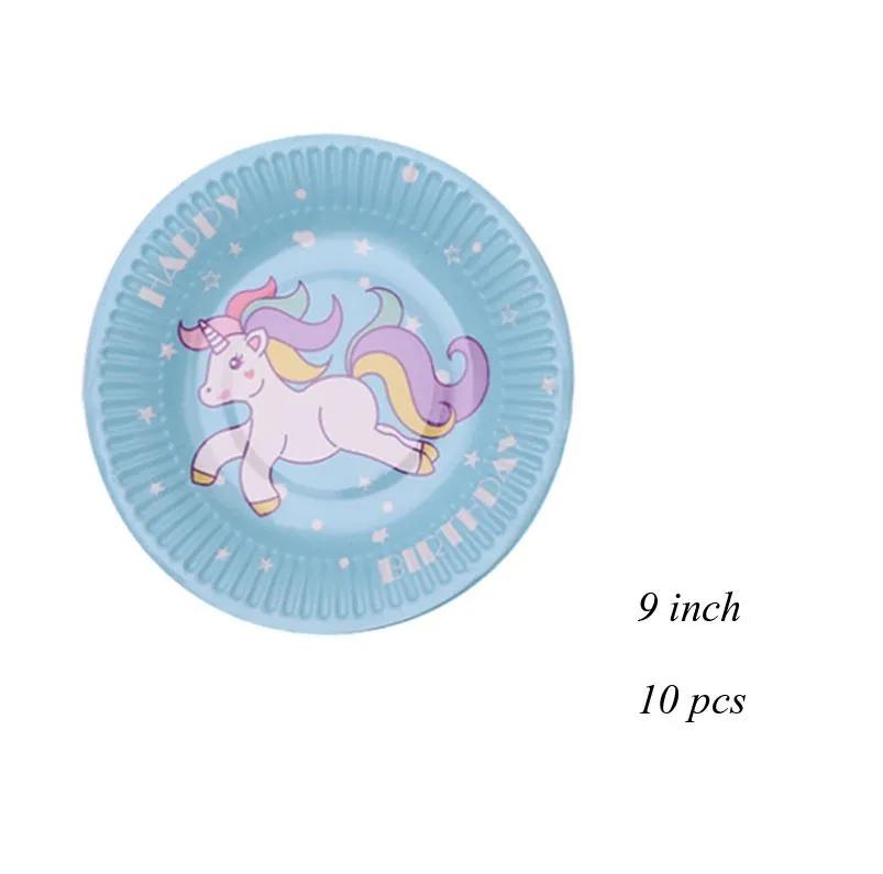 10PCS Plates 7inch 2 1 компл. Розовый/Синий Единорог вечерние одноразовые посуда бумажный шарик салфетка/тарелка/чашка детский душ детские предметы для украшения дня рождения - Цвет: 10PCS Plates 7inch 2