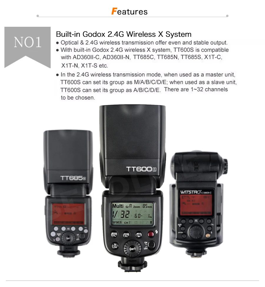 Godox TT600S Flash 2,4G Беспроводная X СИСТЕМА GN60/Высокоскоростная синхронизация 1/8000 s/0,1~ 2,6 s рециркулирующая вспышка для камеры sony A6000