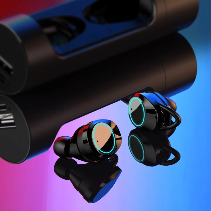 Беспроводные мини-наушники YTOM с 3D звуком и подсветкой TWS наушники Bluetooth 5 0
