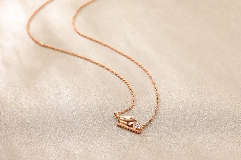 ZOCAI The Little Magpie Real 0,03 CT бриллиантовое ожерелье 18 K розовое золото(Au750) Подвеска-ожерелье JBD90281T