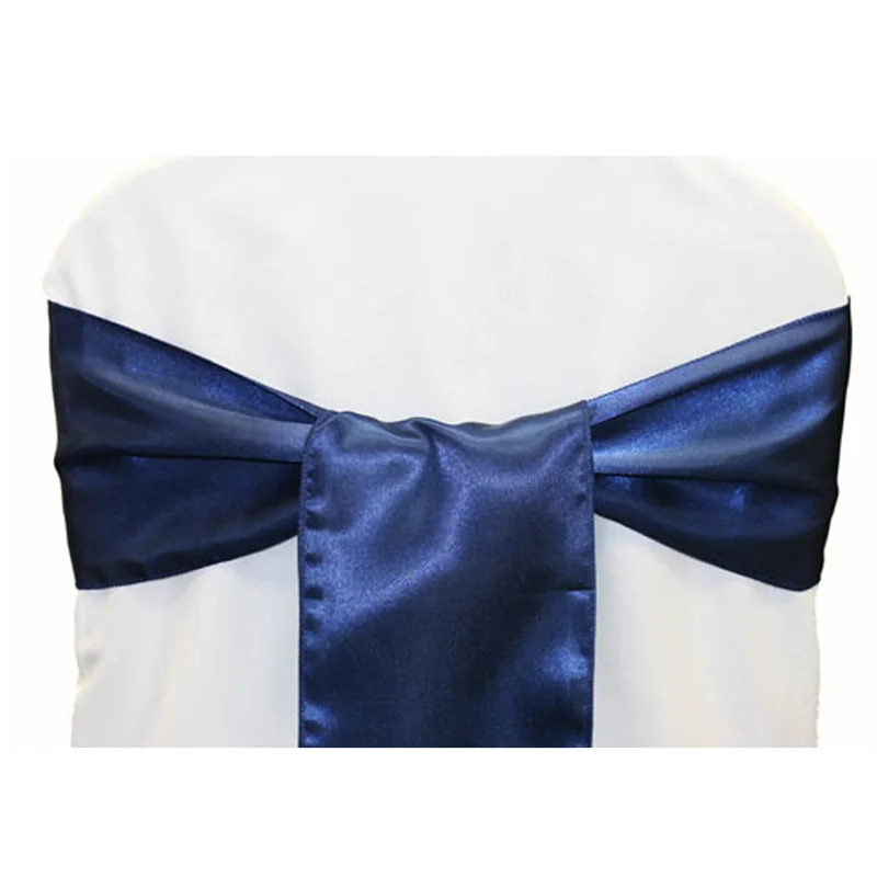 navy blue 25 шт./лот, свадебные стулья с узелком, атласная ткань, чехлы на стулья с бантом для свадебной вечеринки, банкета, мероприятий, украшения - Цвет: navy blue