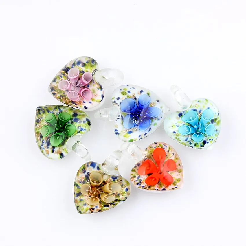 QianBei 6 шт. ручной работы Мурано Lampwork стекло Цвет Glory кулон из сердца с цветами Fit Цепочки И Ожерелья Горячие Рождество подарок