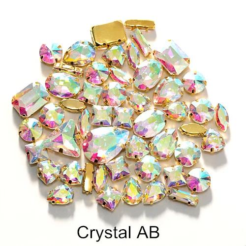 Crystal AB 50 шт. разноцветные стразы в форме кристалла AB с когтями, Золотое металлическое основание, швейные камни для ювелирных изделий B1138 - Цвет: Crystal AB