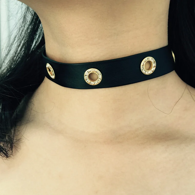 Ожерелье чокер из искусственной кожи Золотое ажурное ожерелье с