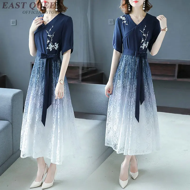 Современное китайское платье для женщин лето 2019 Qipao с бантом V образным вырезом