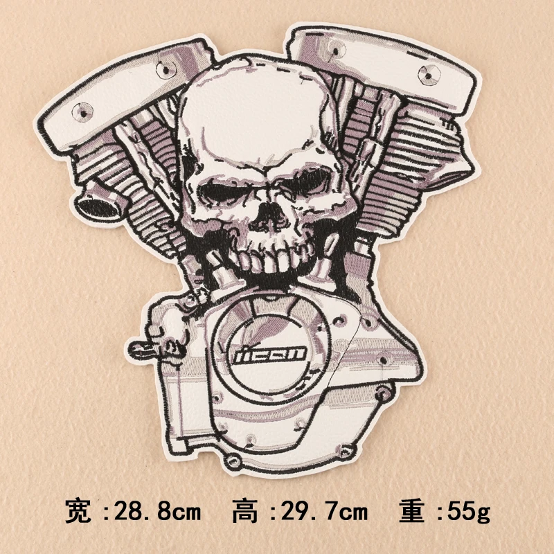 

Super Quality 3 pcs big size Fashion Sku. Embroidered PU patches iron on motor jacket Motif Applique decor repair accessory