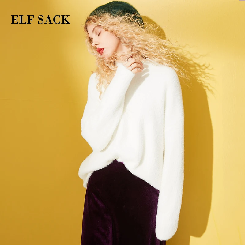 ELFSACK Winter Woman Sweater New Casual Turtleneck Full Women Pullovers Solid Loose Stylish Femme Sweaters Warm Oversized Tops | Женская