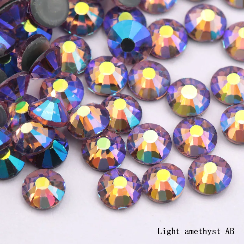 Light amrthyst AB SS6-SS30 Многоцветный Кристалл AB горячей фиксации горный хрусталь супер блестящие стразы клейкие Стразы для дизайна ногтей ткань одежды - Цвет: Light amrthyst AB