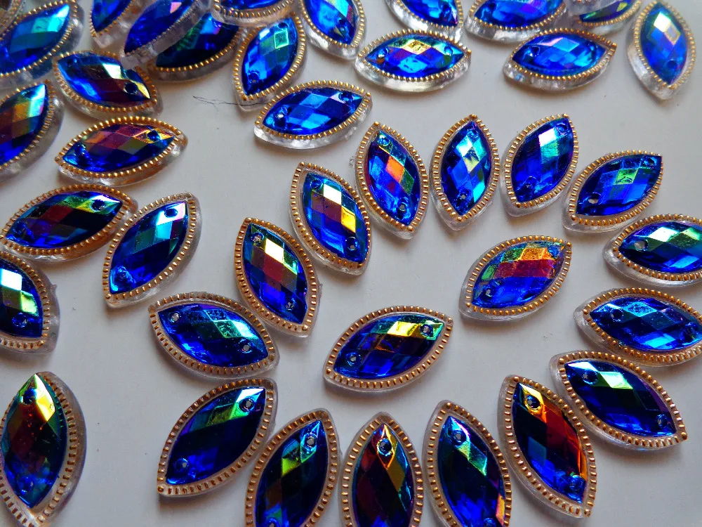 100 шт. Пришивные кристаллы темно-синие искусственные глаза в форме пупка 7*15 мм