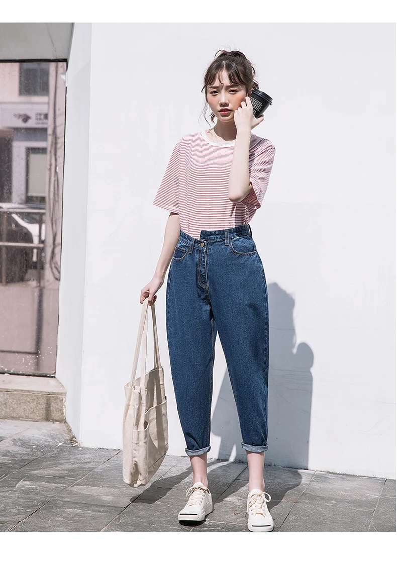 DEAT новая весенняя модная женская одежда корейская Высокая талия на одной пуговице светло-голубые потертые джинсовые винтажные брюки WE03717