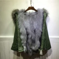 green jacket with fox inside jacket unisex style winter and spring fur jacket parka