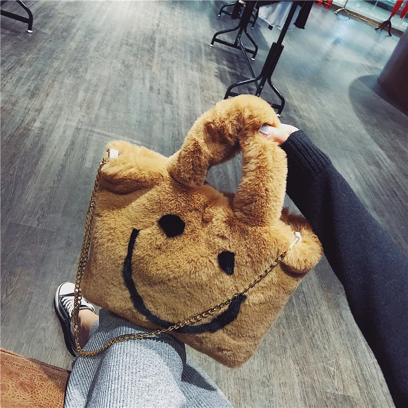 Плюшевая симпатичная сумка с короткими ручками зимняя новая брендовая теплая