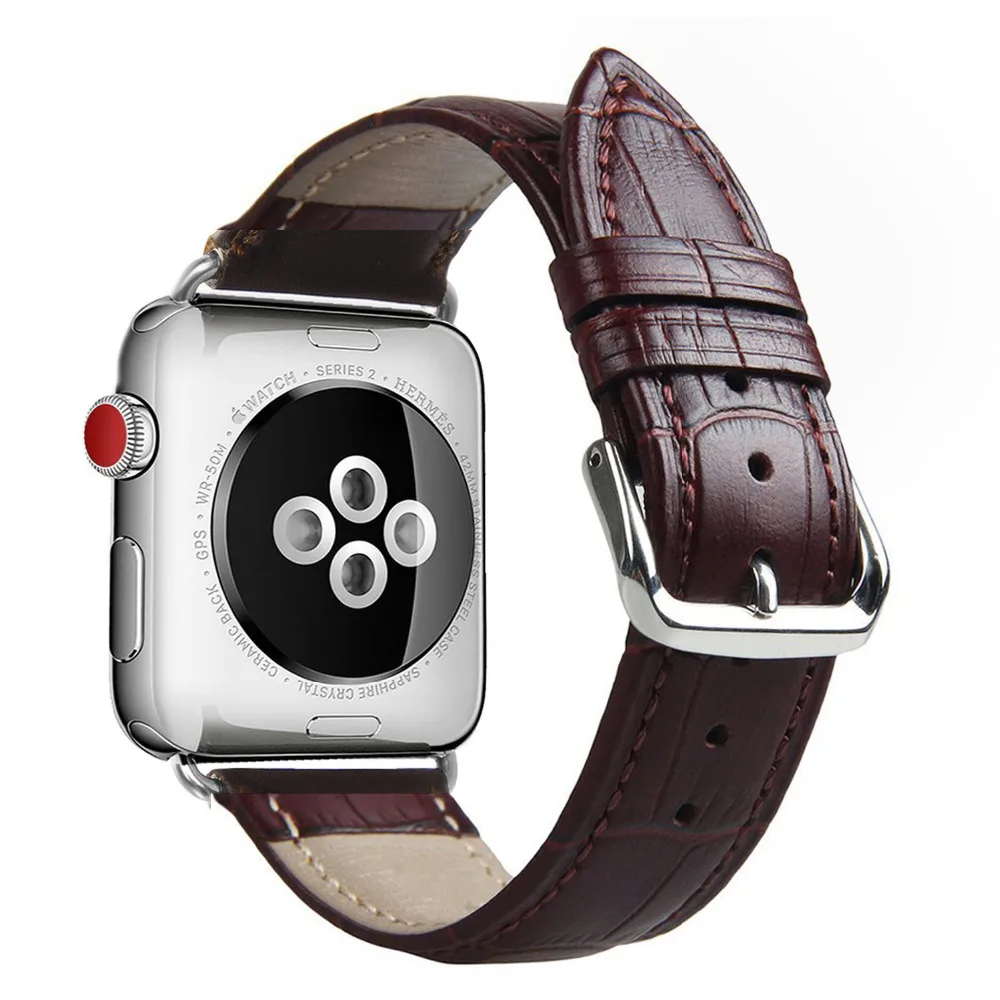 crocodile-brown Высококачественный ремешок для часов iwatch series 4 3 2 1 для Apple Watch Band кожаный ремешок 42 мм 38 мм 40 мм 44 мм серия 5 - Цвет ремешка: crocodile-brown