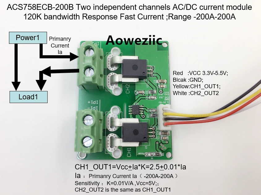 

Aoweziic ACS758ECB-200B ACS758ECB ACS758 Two independent channels AC/ DC current detection module Rang:-200A-200A