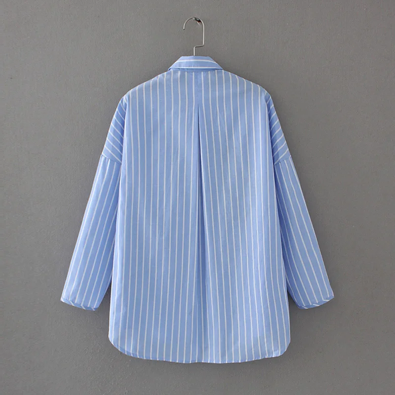TFMLN Women Embroidered Blouses 2018 Spring Autumn Blue Striped Long Sleeve Shirt Tops New Blusas Camisas Femininas Female Blusa |