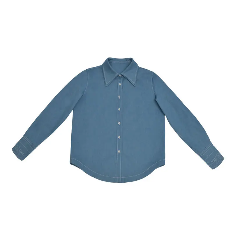 Новая женская джинсовая рубашка Модная стильная повседневная с длинным рукавом