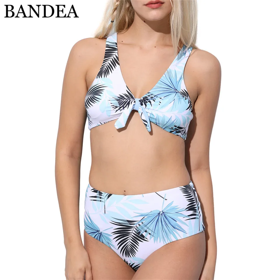 BANDEA High Waist Swimsuit Women Swimwear Print Biquinis Front Tie Swimming Suit Padded Bikinis Bather Bikini 2019 |