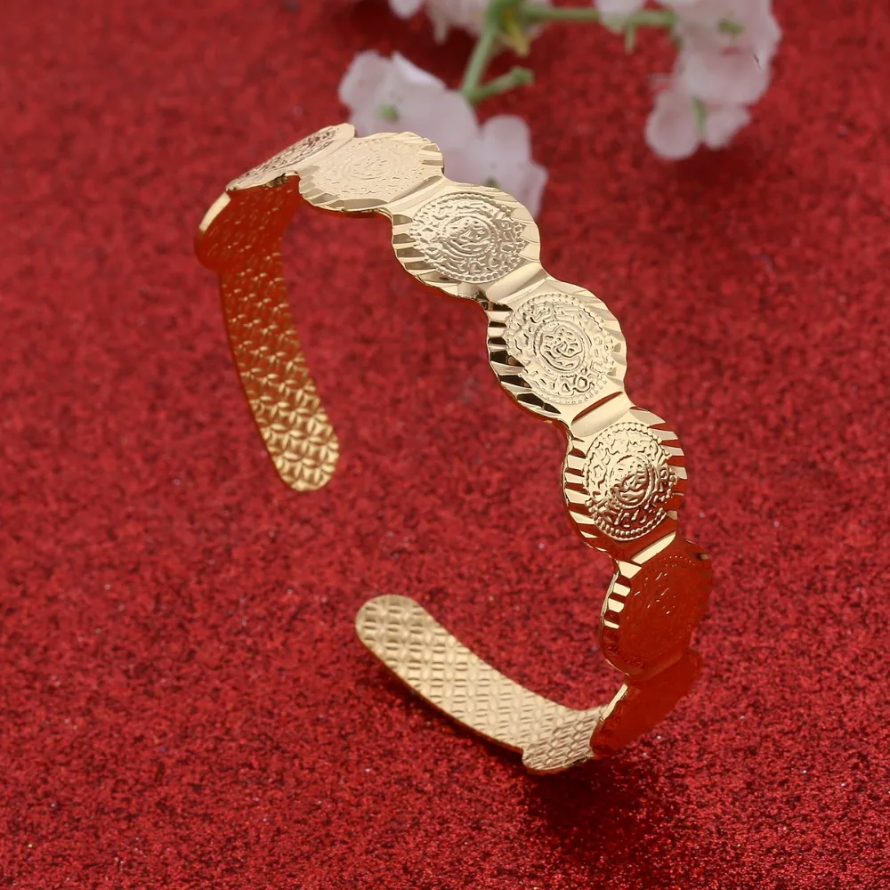 Религиозный браслет золотого цвета для монет ювелирных изделий из Дубаи широкий