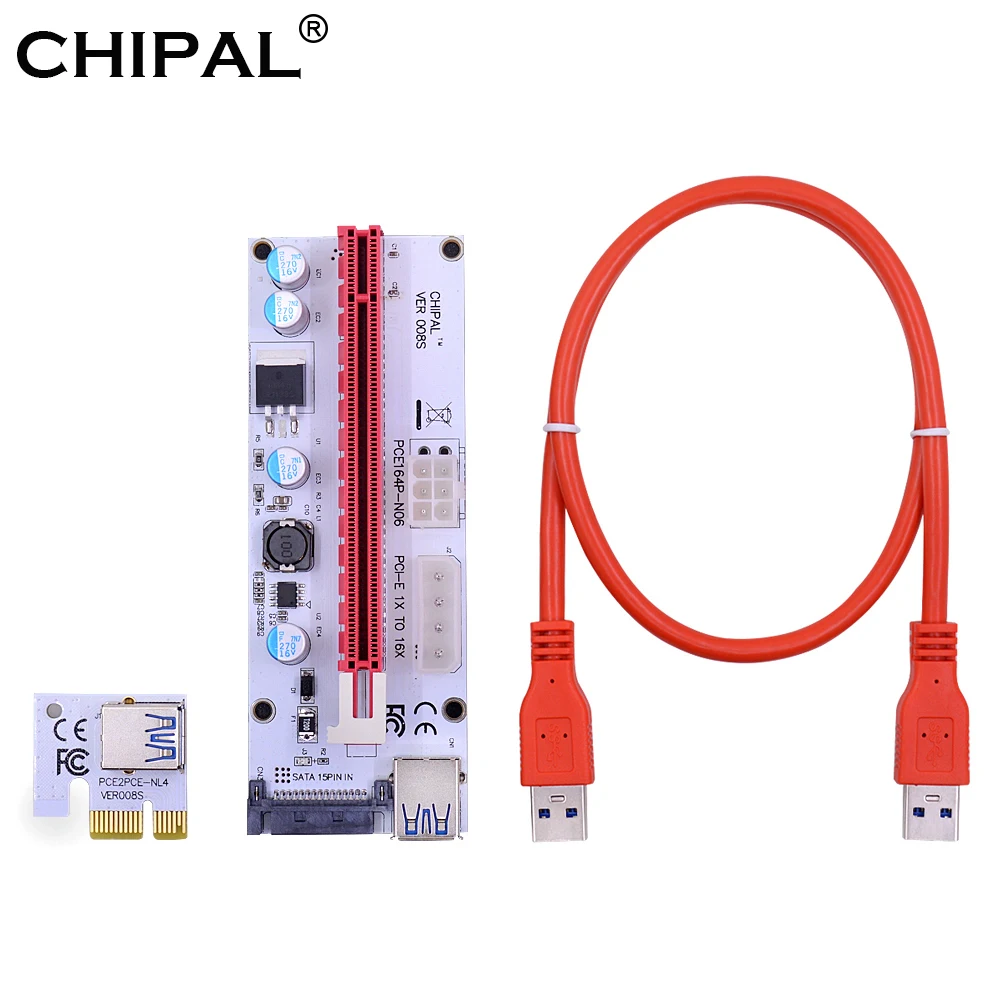 CHIPAL 008S 0 6 M PCI E Райзер карта 008 Express 1X к 16X адаптер 4Pin 6Pin SATA Power для графической
