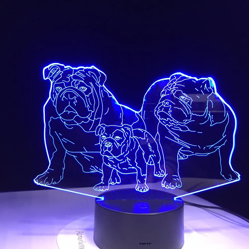 Мопса Семья 3D со светящимися вставками настольная лампа Новинка 7 цветов