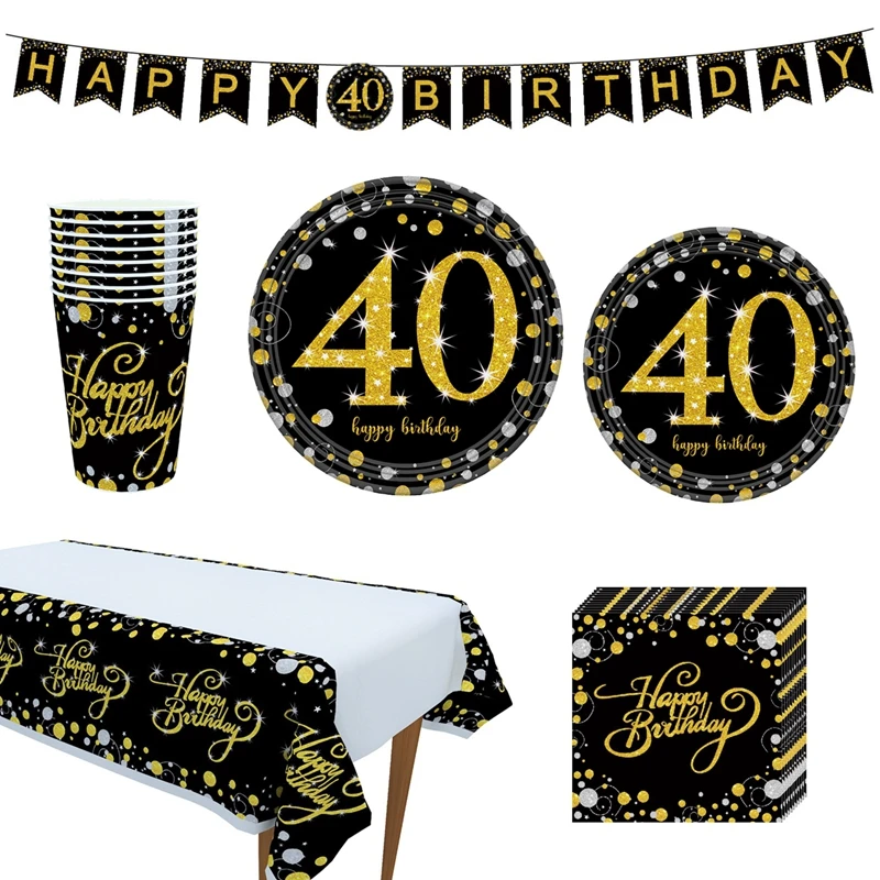 Бумажные наклейки для посуды 30th 40th 50th День Рождения украшения для взрослых золотой черный день рождения 40 50 60 лет День рождения украшения