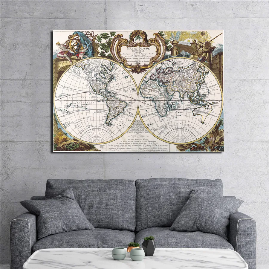 Vintage World Map Up-To-Date and Current Poster Classic Canvas Drawing Print Wall Art Sticker School Office Home Decor | Дом и сад