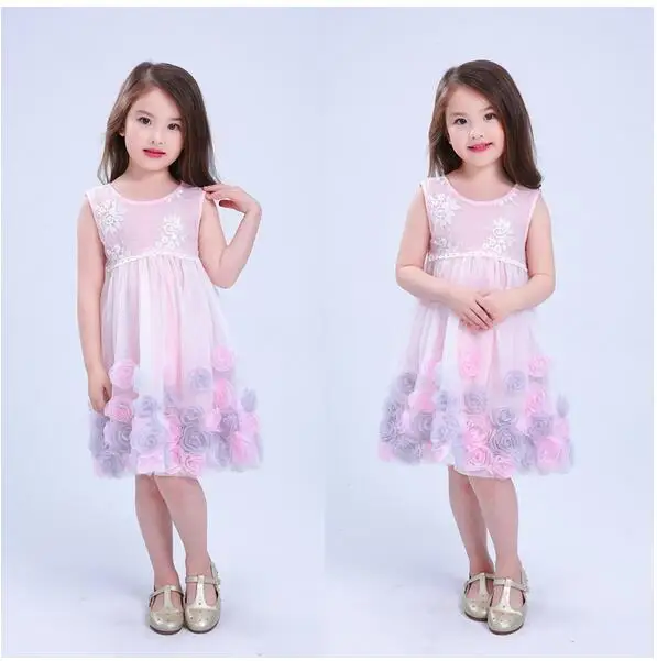 Girls Fashion Princess Dresses 2017 Summer Sleeveless Rose Flowers Gowns Kids Vest tutu Dress CHildren's Birthday Formal | Детская