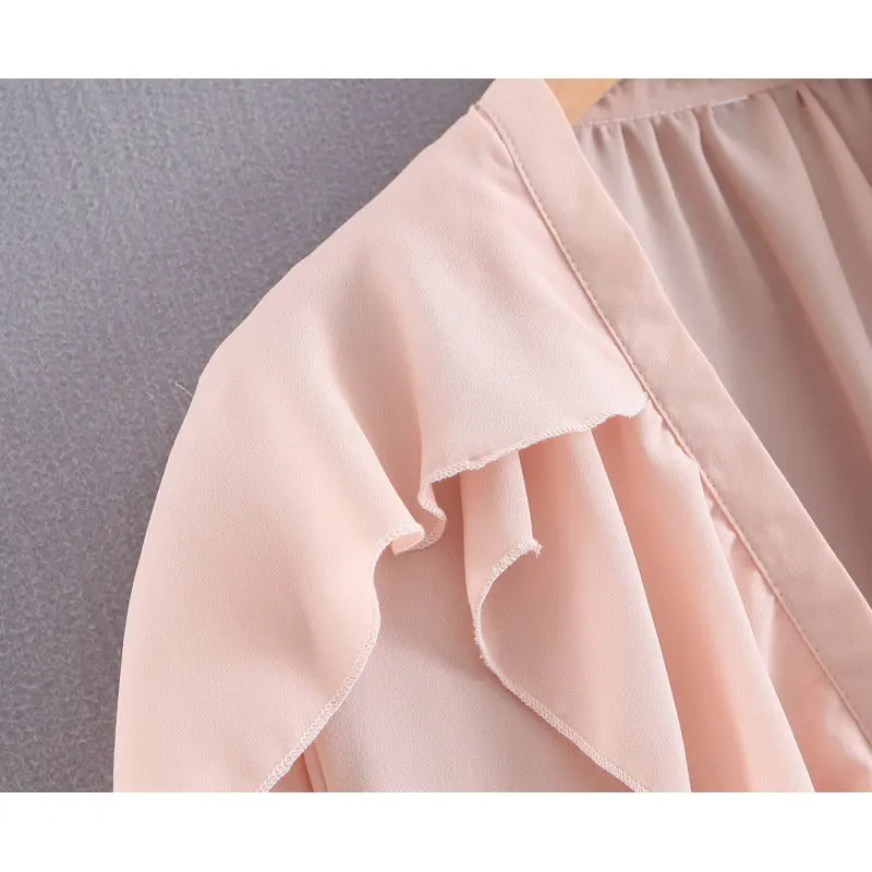 Повседневная Женская блузка с рюшами новинка 2019 длинный рукав v образный вырез