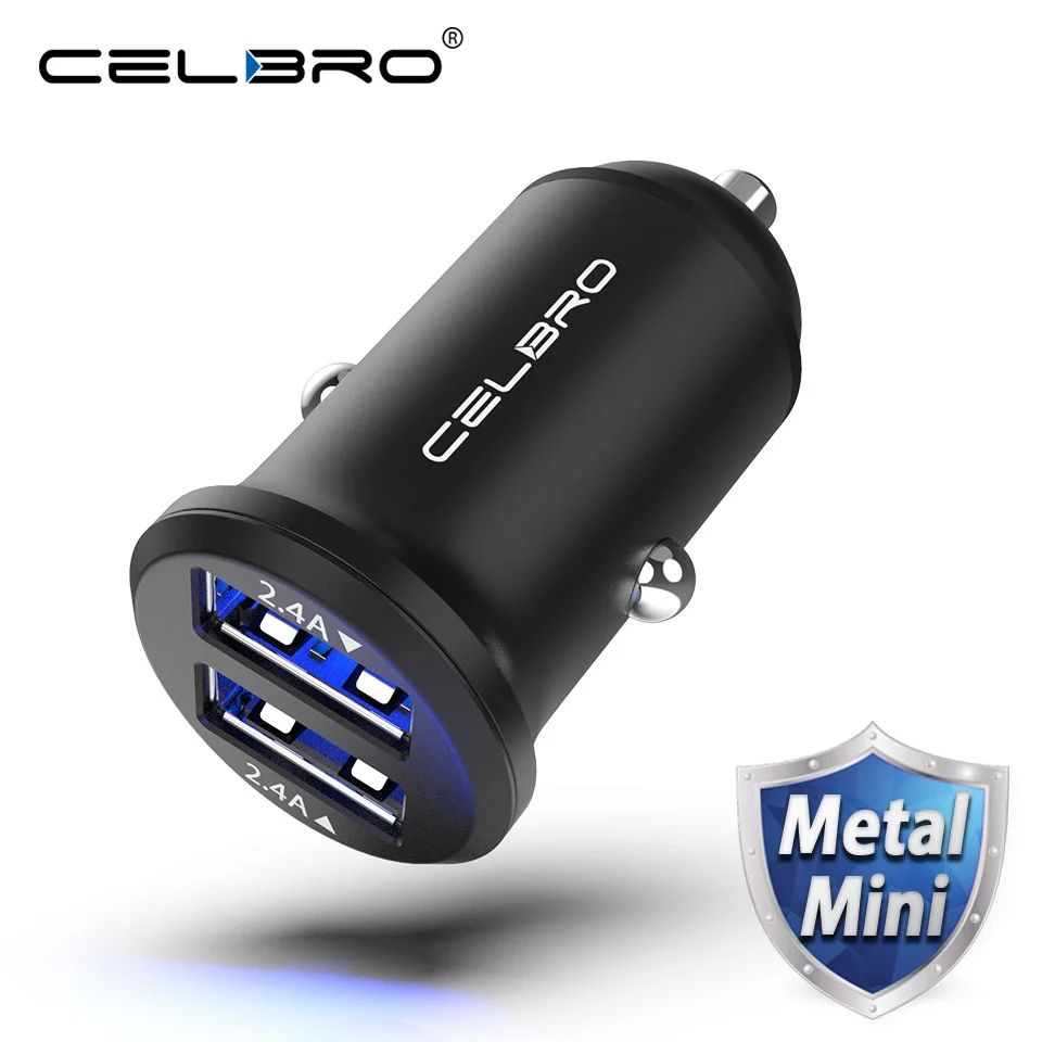 24 Вт мини USB Автомобильное зарядное устройство мобильный телефон 4.8A 2 алюминиевый