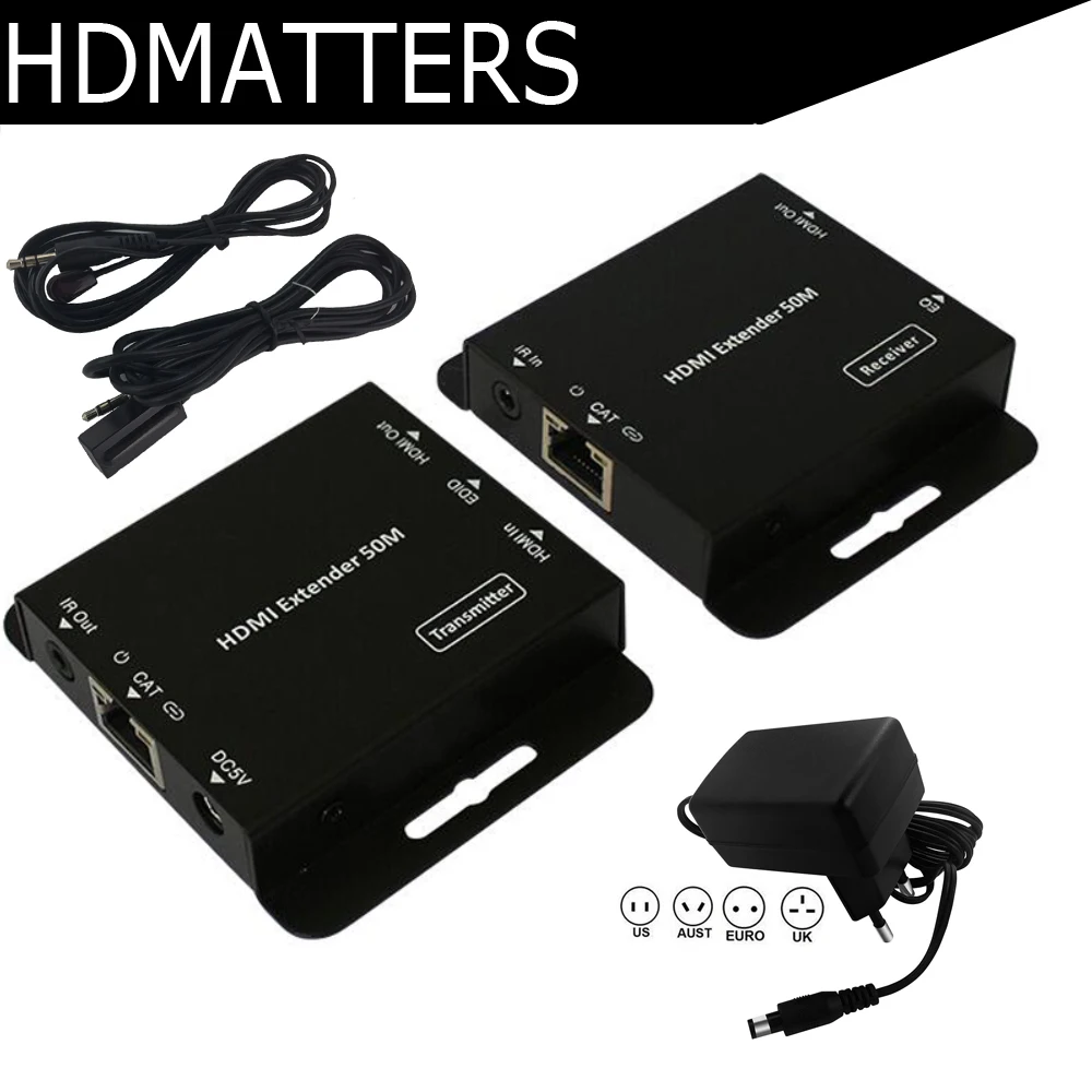 HDmatters HDMI удлинитель по cat5e/6 кабеля до 50 м для PS4 HDTV портативных ПК с адаптером питания