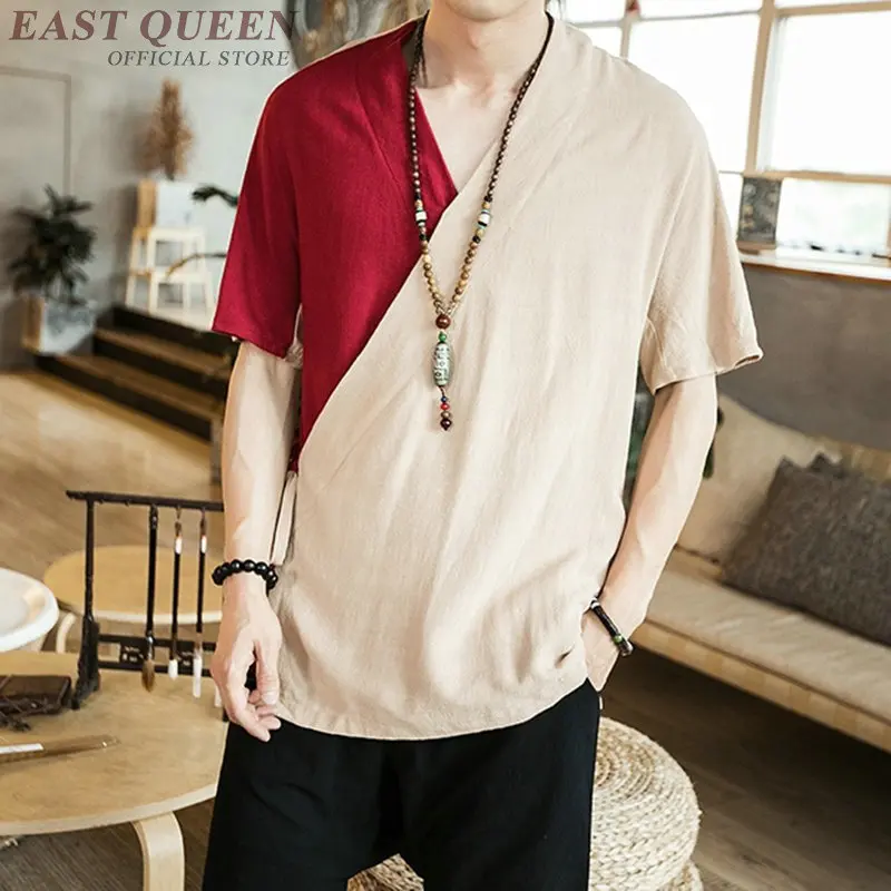 Traditional chinese clothing for men male Chinese mandarin collar shirt blouse wushu kung fu outfit tops linen FF1161 | Тематическая