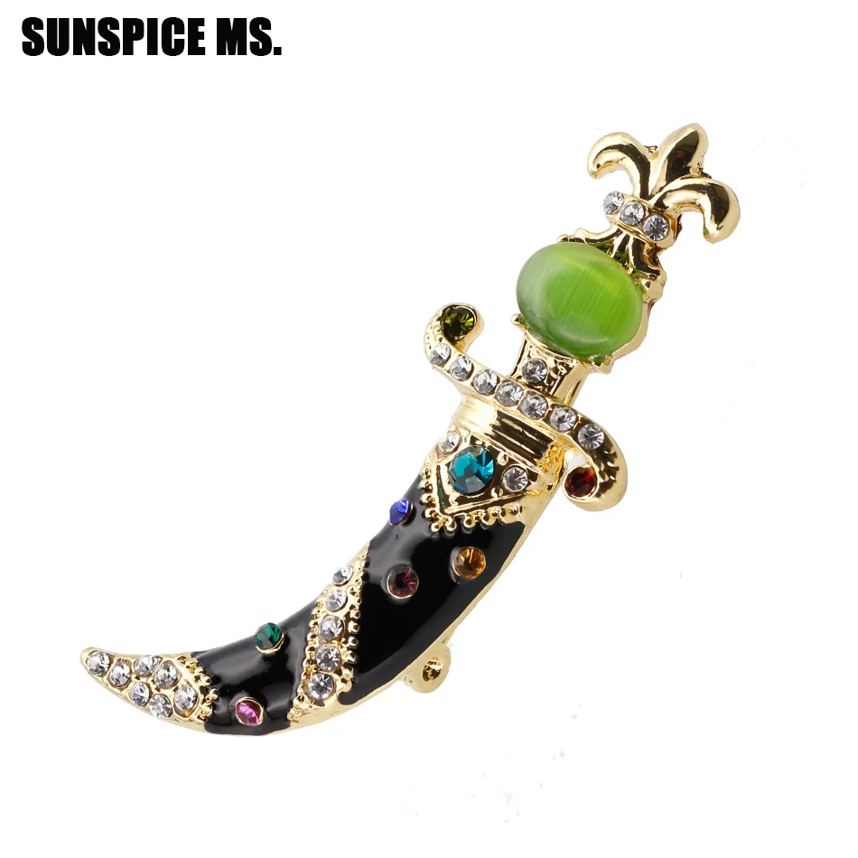 

Vintage Enamel Arabia Knife Brooch Pins For Women Turkish Ethnic Robe Jewelry