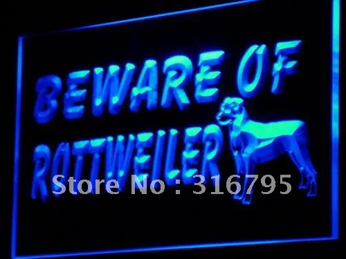 

i841 Beware of Rottweiler Dog Pet NR LED Neon Light Light Signs On/Off Switch 20+ Colors 5 Sizes