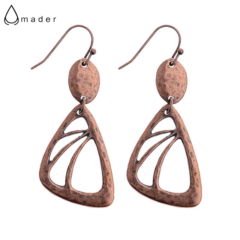 

Amader Новое поступление этнические треугольные серьги для женщин геометрический узор Ретро висячие серьги бронзовый цвет серьги HQE529