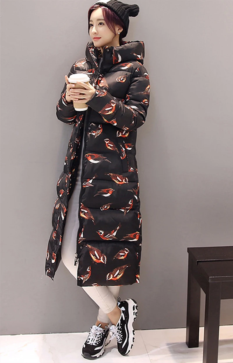 Осень зима Для женщин хлопковое пальто Новинка 2017 года с длинным капюшоном