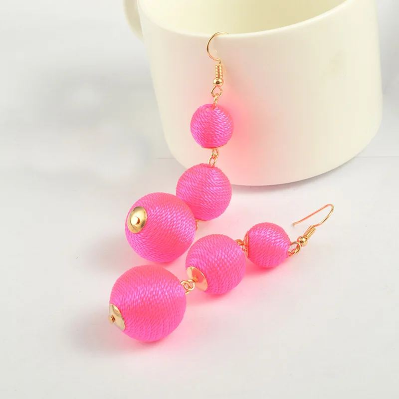 Классические флуоресцентные серьги с помпонами трехуровневые капельки резьбой