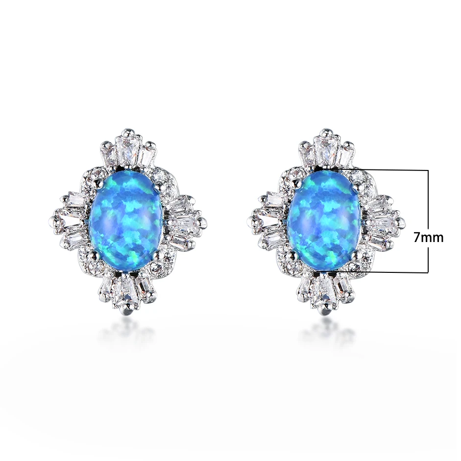 Женские серьги с голубым огненным опалом и белым камнем | Украшения аксессуары