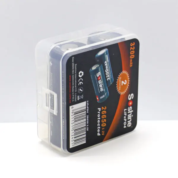Soshine 2pcs Original 26650 Battery 3.2V 3200mAh LiFePO4 Rechargeable Protected with Case | Электроника